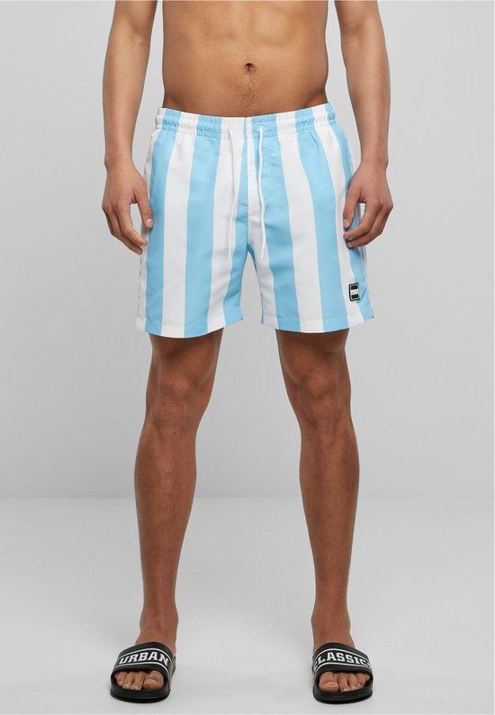 Urban Classics Men's Patterned Swim Shorts - Balticbluebarstripe - Blue - XL