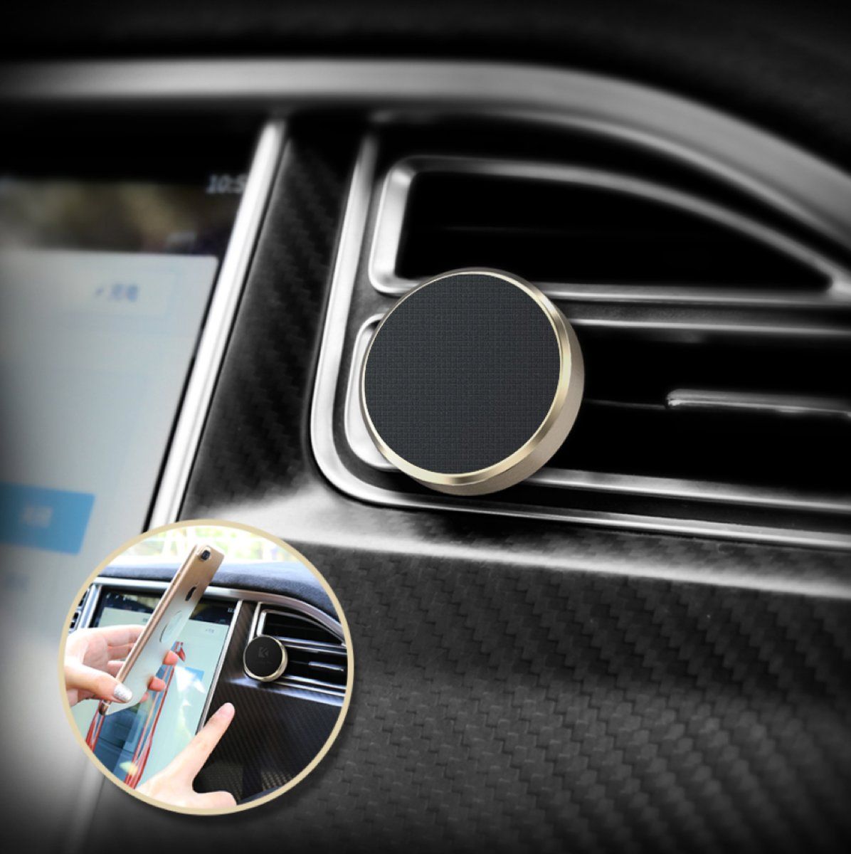 iCall Draaibaar Magnetisch Autohouder Goud 360 Graden - Car Mount Holder Rotatable- Ventilatie Rooster Apple iPhone / Samsung / Huawei / LG / HTC / Sony Experia / Nokia / HTC / Asus