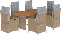 vidaXL 7-delige tuinset met kussens, polyrattan, gemengd beige