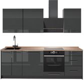 Vicco Complete keukeneenheid Fame-Line, Antraciet Hoogglans/Antraciet, 230 cm, WB Eik
