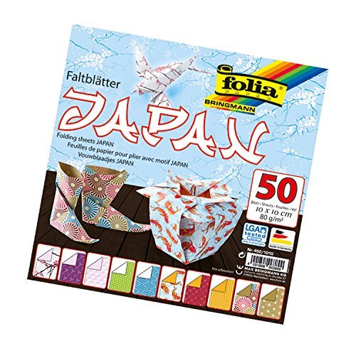 Folia 492/1010 - vouwblaadjes Japan, 10 x 10 cm, 80 g/m², 50 vellen gesorteerd in 10 motieven - ideaal voor prachtige vouwfiguren en -vormen