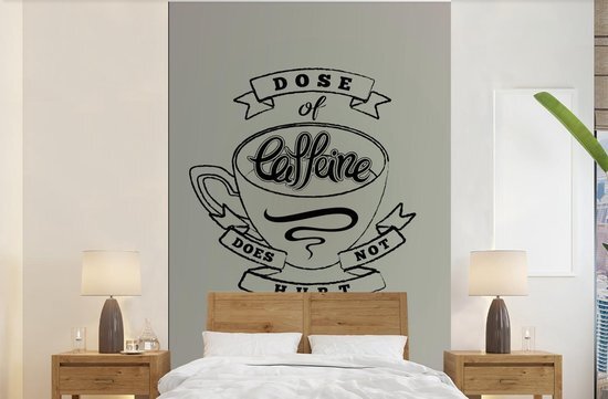 Nr1Wallpaper Behang - Fotobehang Koffie - Spreuken - Vintage - Zwart - Wit - Breedte 155 cm x hoogte 240 cm