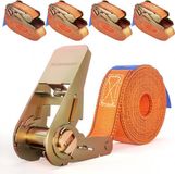 HELDENWERK 4 stuks spanbanden met ratel, in 4 m, 5 m of 6 m, ratelriemen, TÜV/GS-gecertificeerd, met dubbele naad, sjorbanden, weerbestendig en robuust, Oranje met dubbele naad