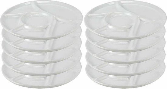 Set van 10 witte gourmet/bbq borden - 6-vaks - 23x23 cm - Porselein