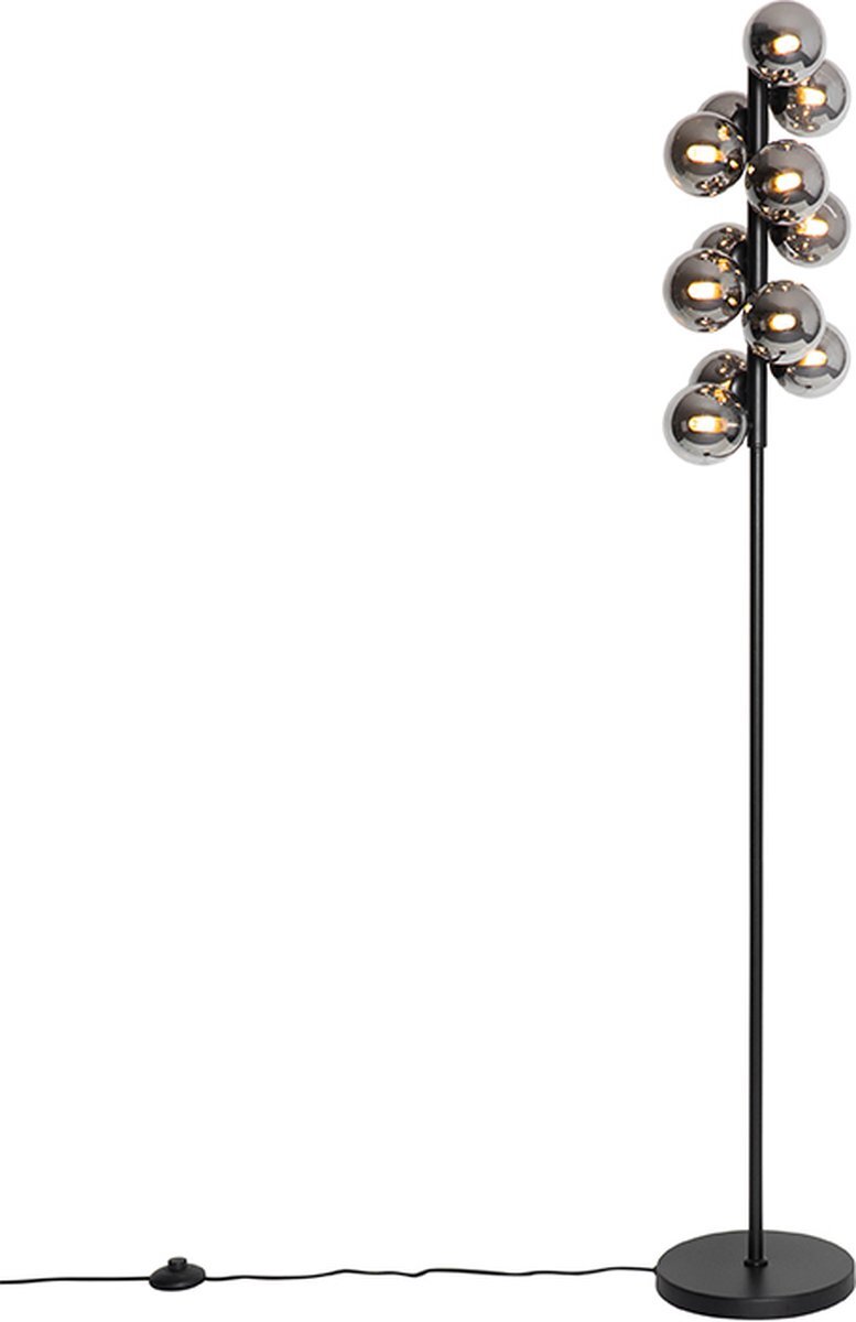 QAZQA bianca - Art Deco Vloerlamp | Staande Lamp - 12 lichts - H 162.5 cm - Zwart - Woonkamer | Slaapkamer