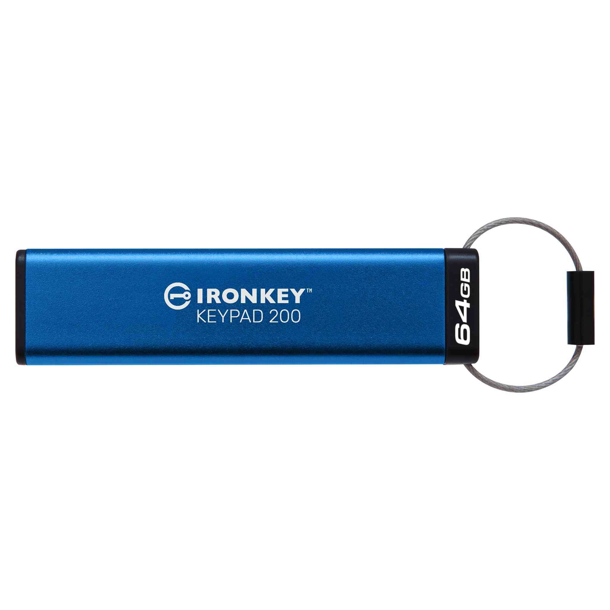 Kingston IronKey Keypad 200 - USB-stick - 64 GB - Blauw