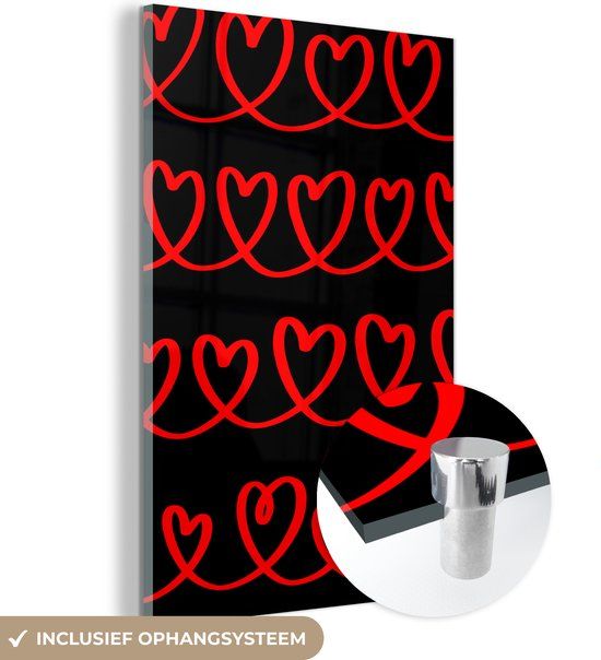 MuchoWow® Glass Painting 80x120 cm - Acrylic Glass Painting - Heart - Pattern - Red - Photo on Glass - Paintings
