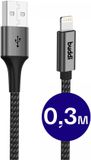 Buddi Flex | USB-A naar Lightning Kabel 12W Fast Charge | 480Mbps Dataoverdracht | Gevlochten Nylon | 0,3M Zwart