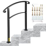 VEVOR Overgangsleuning in 3 stappen, geschikt voor 1 of 3 stappen, matte trapleuning, smeedijzeren leuning met installatiekit, handrails voor buitentreden (niet verstelbaar) (zwart)