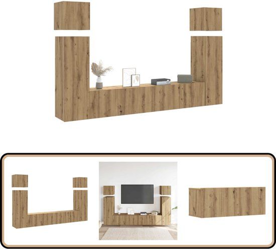vidaXL 8-delig Tv-meubelset wandmontage bewerkt hout oud houtkleurig