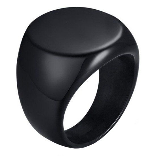 Mendes Stalen heren ring Mendes Ronde Zegel Zwart-20mm