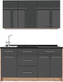 Vicco Eenpersoonskeuken Fame-Line, Antraciet Hoogglans/Goudkleurig Eiken, 150 cm zonder werkblad