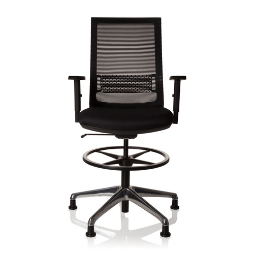 HJH OFFICE Werkkruk/Verhoogde Bureaustoel | Met Armleuning | Polyester | Zwart | Ergonomisch