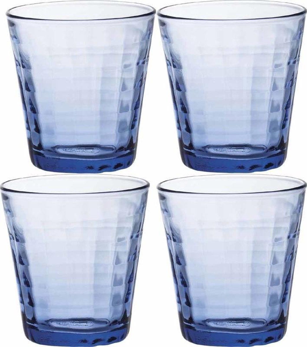 Duralex Prisme blauw 220 ml - 4x Drinkglazen/waterglazen - Koffie/thee glazen