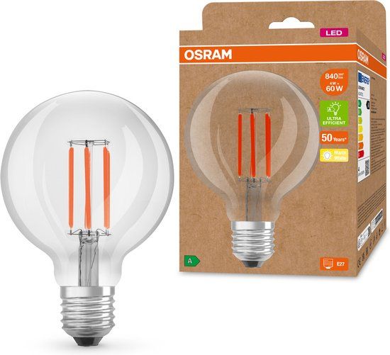 OSRAM LED E27 Globe - 4W - 3000K - Warm Wit - Vervangt 60W - Dimbaar - 1 Stuk