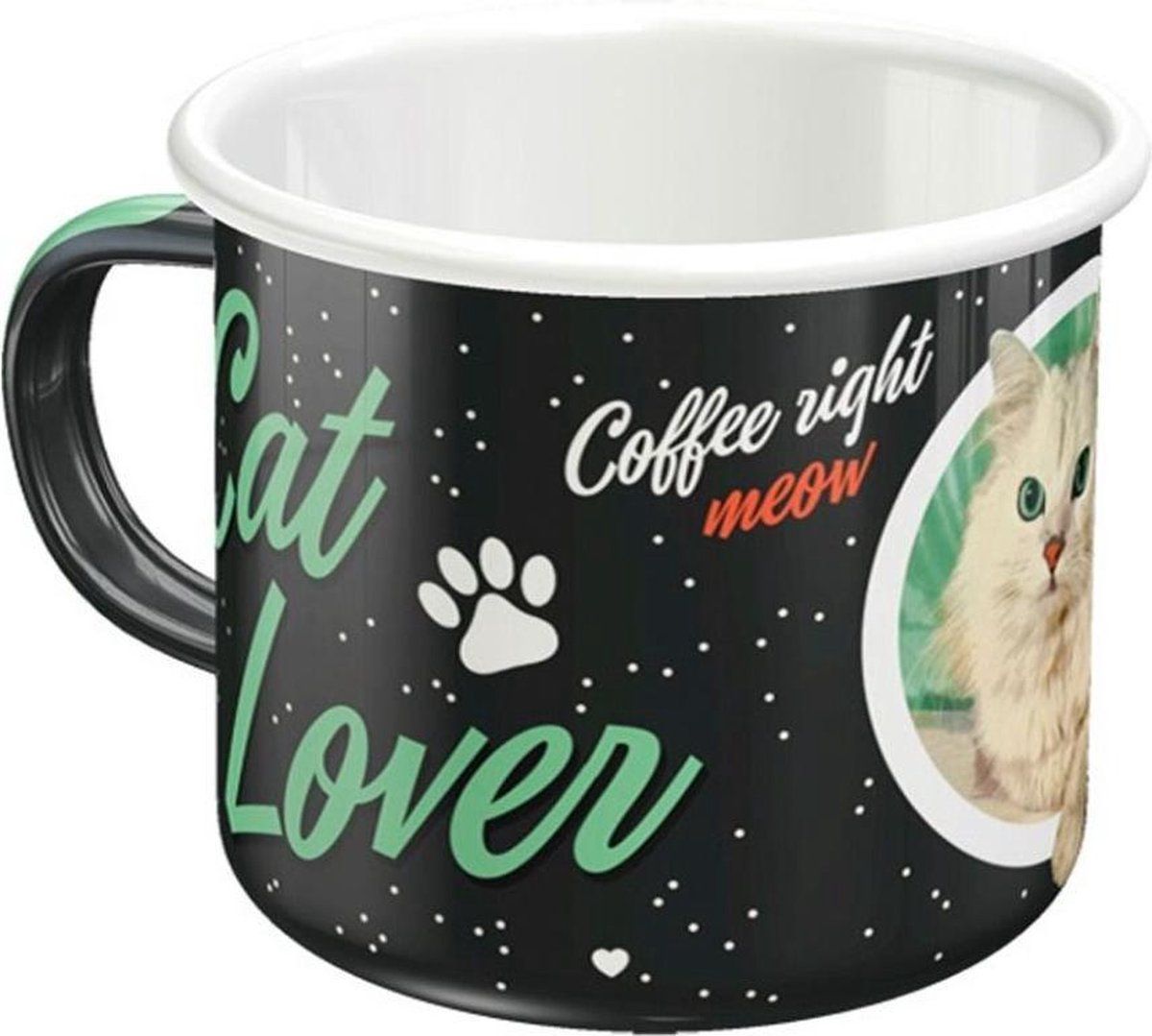 Nostalgic Art Merchandising Emaille Mok Cat Lover Zwart