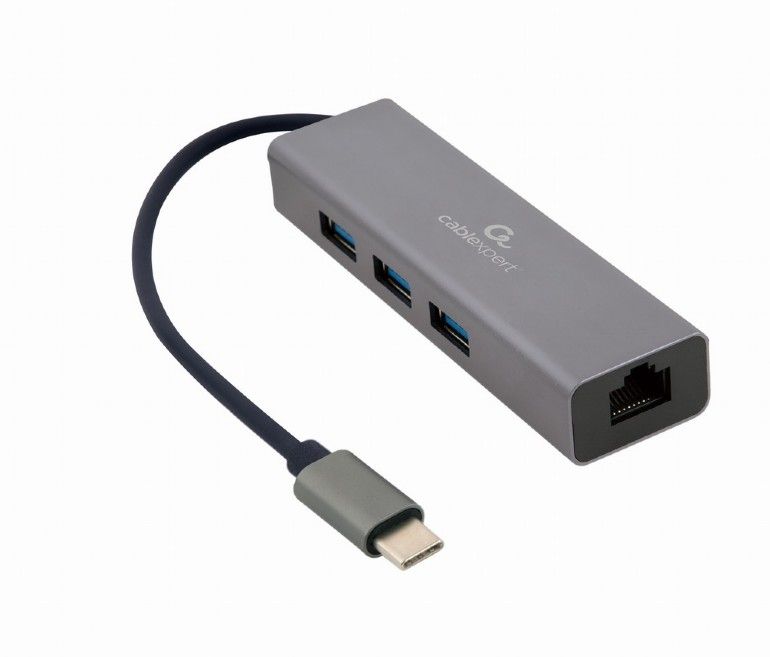 Gembird A-CMU3-LAN-01 USB-C Hub - 3x USB-A, 1x Ethernet - Grijs