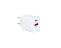 Watio Wave Oplader, automatische wandlader met 1 USB-poort en 1 USB-C-aansluiting, vermogen 20 W en 0,8 A, wit, compact design