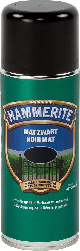 Hammerite Metaallak - Mat Zwart 0.4L - Voor buiten - Metaal