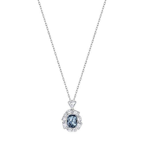 Swarovski Damesketting met hanger - geplatineerd kristal - blauw - halvemaanslijping