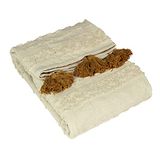 furn. Boho Katoenen Tufted Gooi – Geometrische Pom-Pom Kwastje Accent (Oker – 130x180cm)