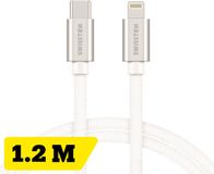 Swissten USB-C naar Lightning Oplaadkabel 1,2 meter – Power Delivery Snellader – voor iPhone & iPad – Gevlochten Nylon – Zilver