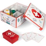 Lavatelli Pharma Organizer – Opbergdoos voor medicijnen met deksel – Kartonnen EHBO doos met handvat – Voor apotheekartikelen, make-up & cosmetica – Wit – 42×32×17,5 cm