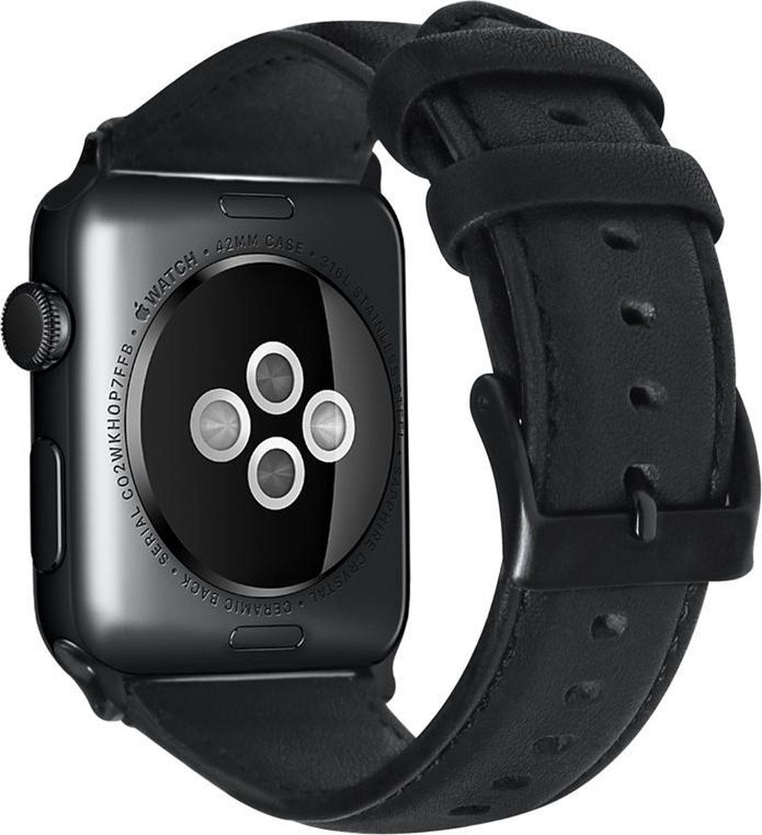 Qubix Apple Watch Band - Echt Lederen - Zwart - 42/44/45/Ultra/49mm