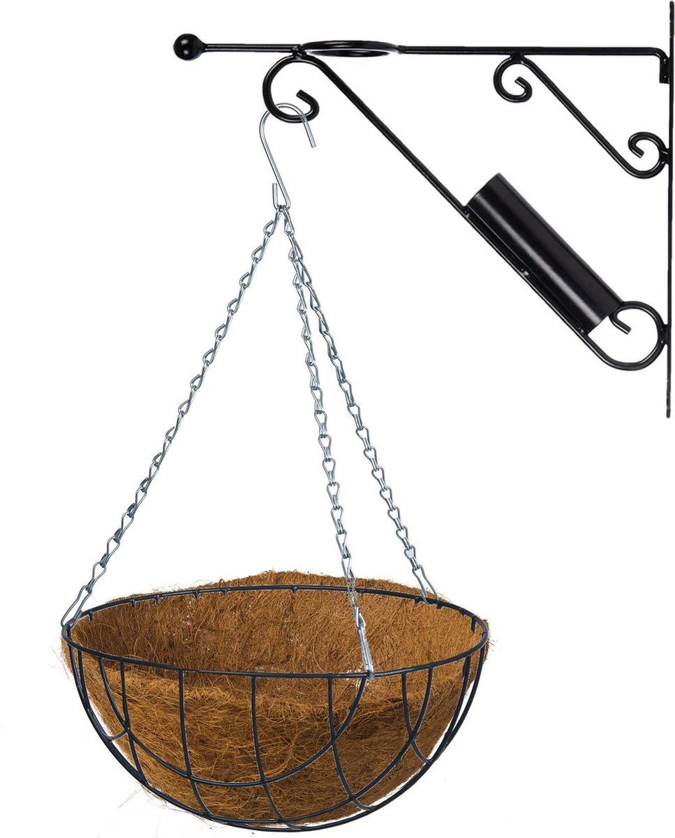 Bellatio Flowers & Plants Hanging basket 35 cm met metalen muurhaak en kokos inlegvel - Complete hangmand set van metaal