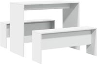 vidaXL 3-delige Eettafel en bankenset bewerkt hout wit
