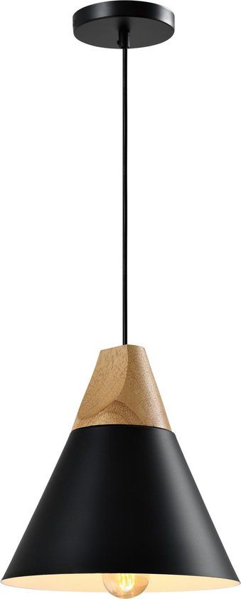 QUVIO Hanglamp Scandinavisch - Kegellamp - D 22 cm - Zwart en lichtbruin