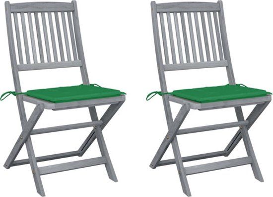 vidaXL Tuinstoelen 2 st inklapbaar met kussens massief acaciahout