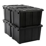 Iris Ohyama, Kunststof opbergdoos met deksel en clipsluiting, 68L, Set van 4, Stapelbaar, Nestbaar, BPA-vrij, Zolder, Schuur, Garage, DDSKT-700, Zwart