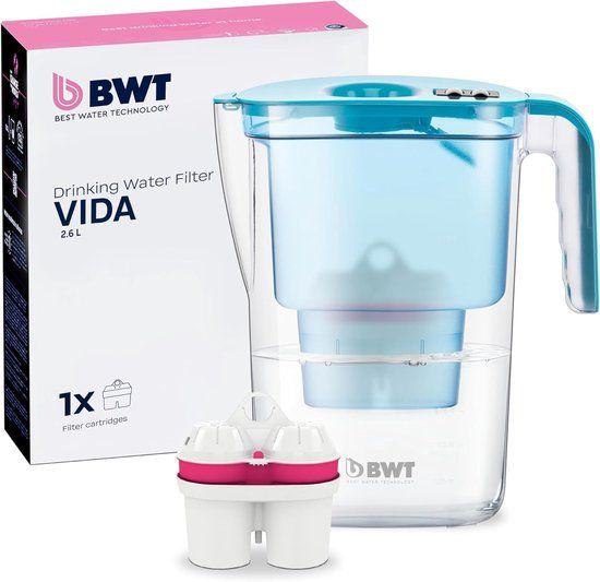 BWT Vida tafelwaterfilter incl. 1 Magnesium gemineraliseerd waterfilterpatroon I Handmatige teller I 2,6 liter I Petrol