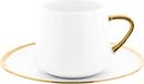 Mulex set de 12 tasses à cappuccino et à expresso avec soucoupes, en porcelaine. Service à café, 100 ml, blanc/or