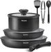 Betaalbare Goederen® Batterie de casseroles - 9 pièces - Gris/Noir - Aluminium