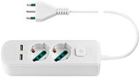 Vimar 0R00625.CC.B Stekkerdoos met schakelaar en 1,5 m kabel, 2 universele uitgangen SICURY en Italiaanse standaardstekker, 2 USB-A-uitgangen, wit