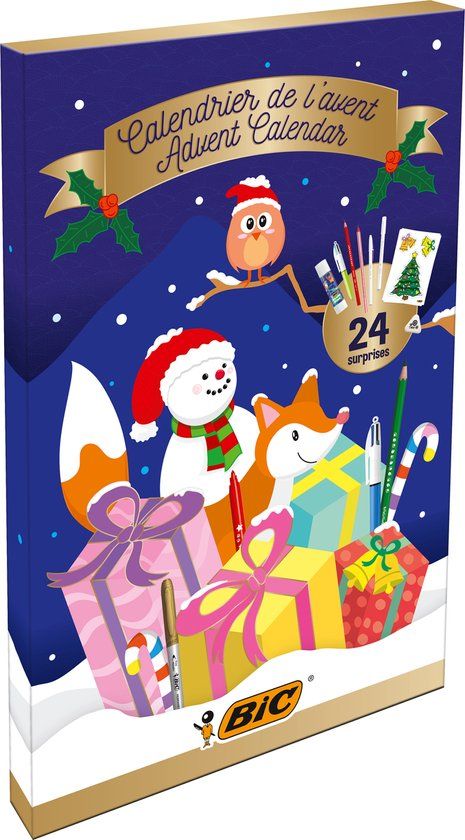 BIC Schrijfwaren 24 delige Winter Adventskalender - Pennen Kleurpotloden Kleurstiften Lijm en Stickers