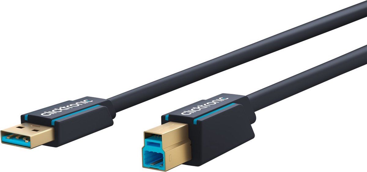 CLICKTRONIC USB-kabel USB 3.2 Gen1 (USB 3.0 / USB 3.1 Gen1) USB-A / USB-B 50cm Blauw