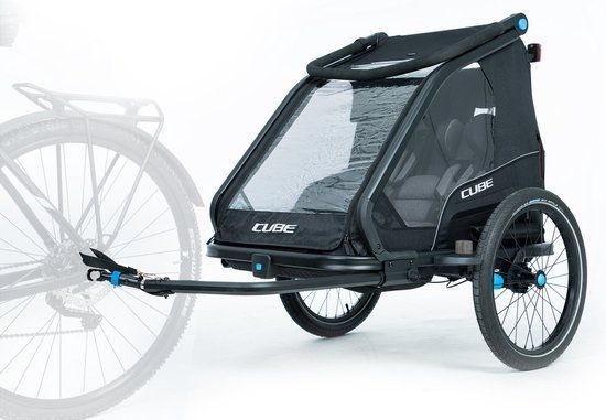 Cube Double CMPT Kids Trailer - fietsaanhanger & kinderbuggy - 70L bagageruimte, Zwart