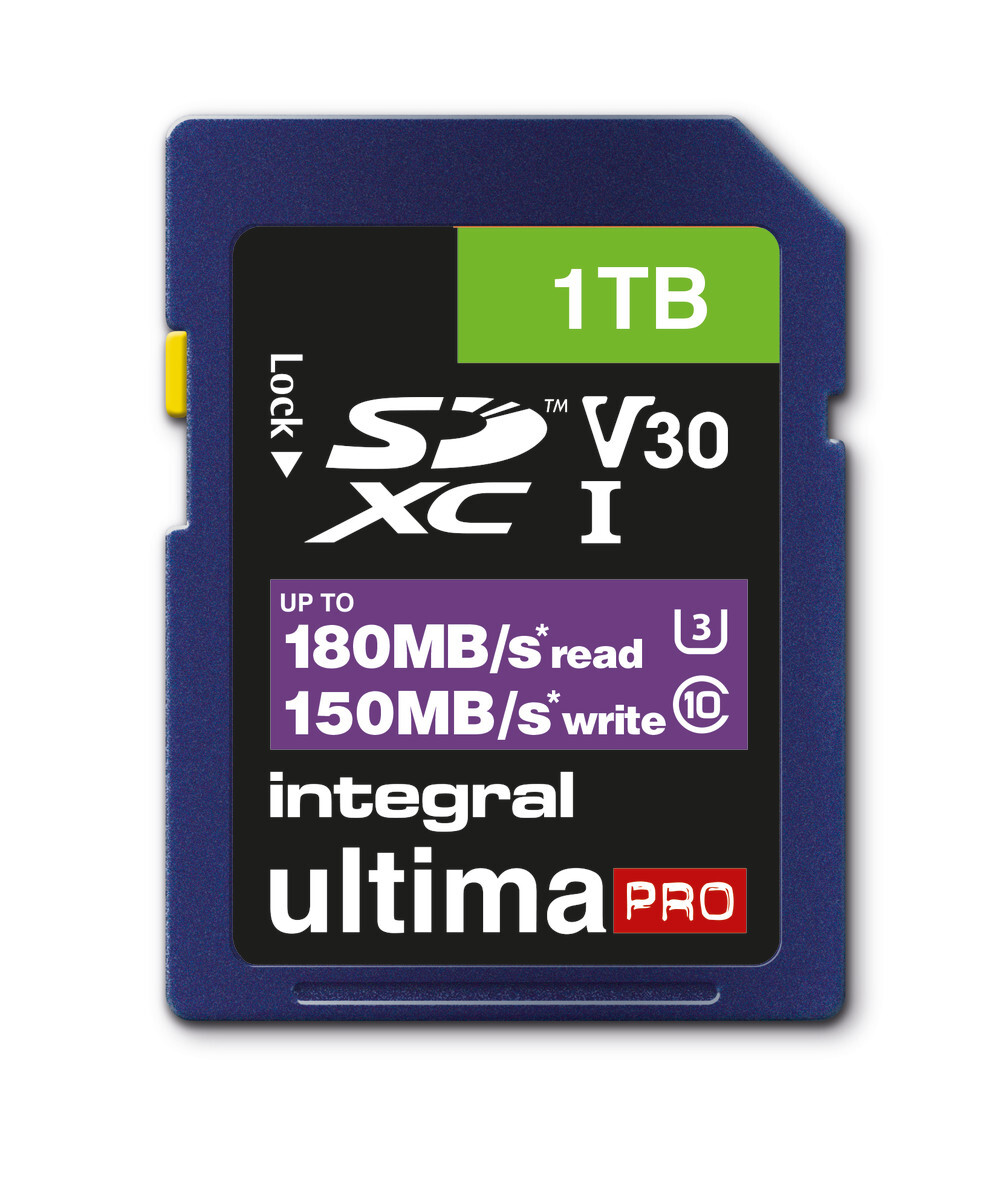 Integral INSDX1TB-180/150V30 1TB SD CARD SDXC UHS-1 U3 CL10 V30 UP TO 180MBS READ 150MBS WRITE