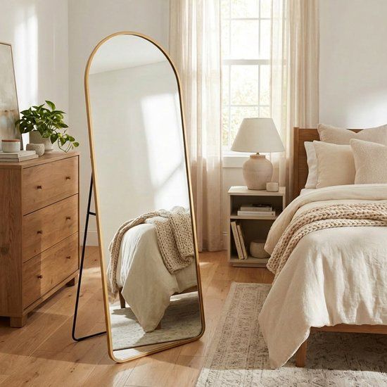 Møholm Passpiegel - 160x60 cm - Wandspiegel - Modern - Kleedkamer Spiegel - Staande Spiegel met Metalen Rand - Goud
