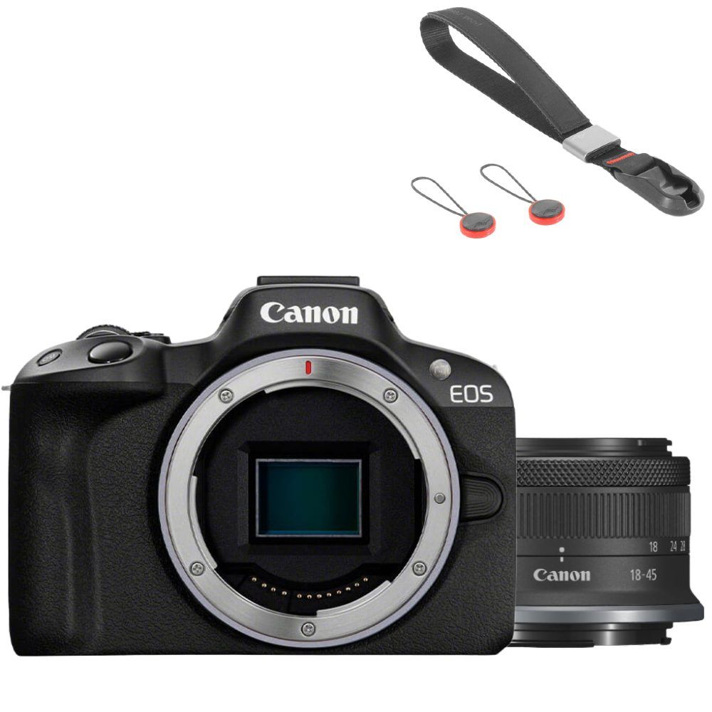 Canon EOS R50 zwart + RF-S 18-45mm + Peak Design Cuff