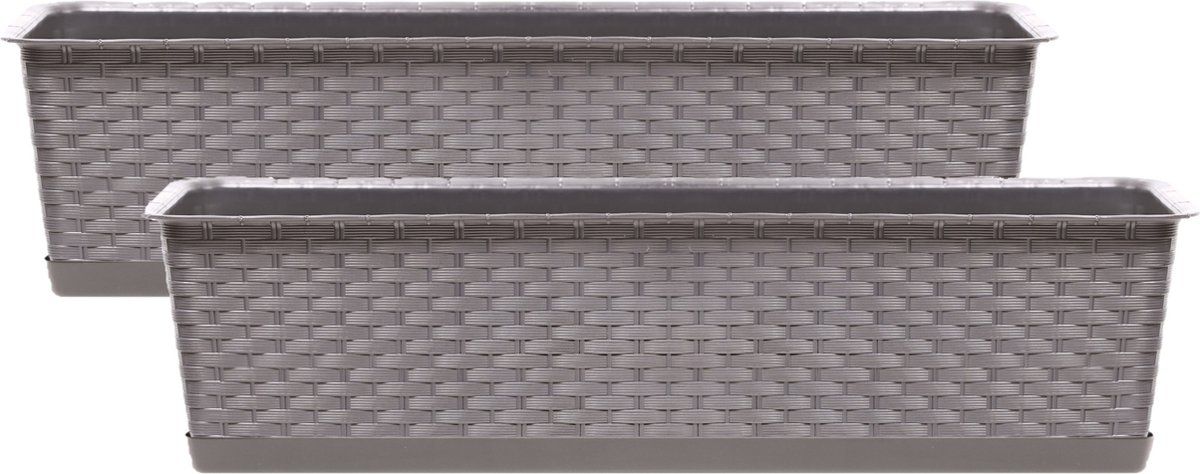 Prosperplast Ratolla Rotan Plantenbak Set - Taupe - 70x17x15cm - 12 Liter - 2 Stuks
