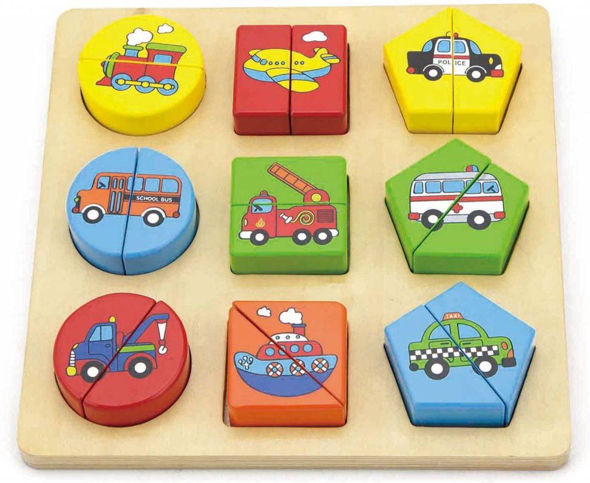 Viga Toys Voertuigenpuzzel met geometrische vormen - Hout - Multicolor
