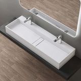 Doporro Vasque à poser blanc mat lavabo de salle de bains suspendu 120x40x14cm avec perçages pour 2 robinets lave mains avec bonde et cache bonde Colossum6028
