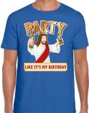 Bellatio Decorations Shoppartners Bv Fout kerst t-shirt blauw - party Jezus - Party like its my birthday voor heren - kerstkleding / christmas outfit L