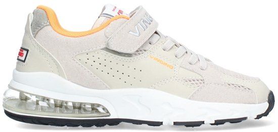 Vingino Jongens Lage Sneakers - Beige - Leer - Veters Met Klittenband - Maat 33