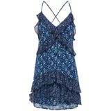 ONLY gebloemde jurk met ruches - blauw