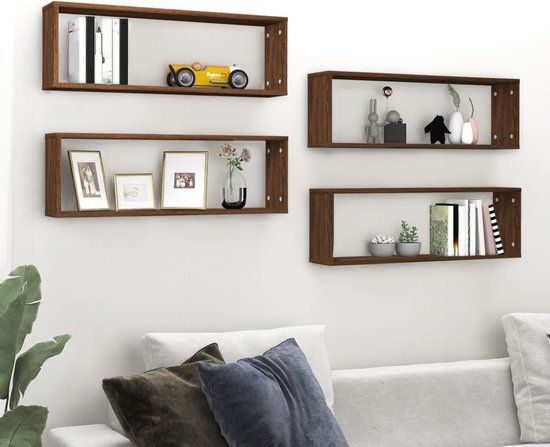 vidaXL Wandschappen kubus 4 st 80x15x26,5 cm hout bruin eikenkleur